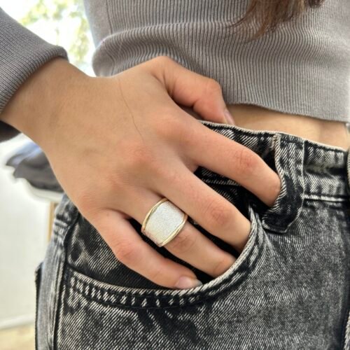 anillo de plata y apliques