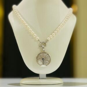 Collar perla de rio en broche en plata dije de nácar y plata